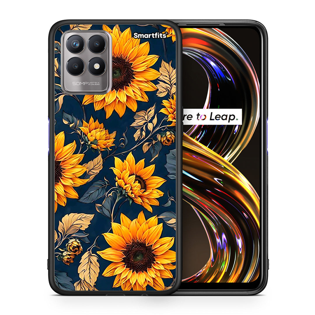 Θήκη Realme 8i Autumn Sunflowers από τη Smartfits με σχέδιο στο πίσω μέρος και μαύρο περίβλημα | Realme 8i Autumn Sunflowers case with colorful back and black bezels