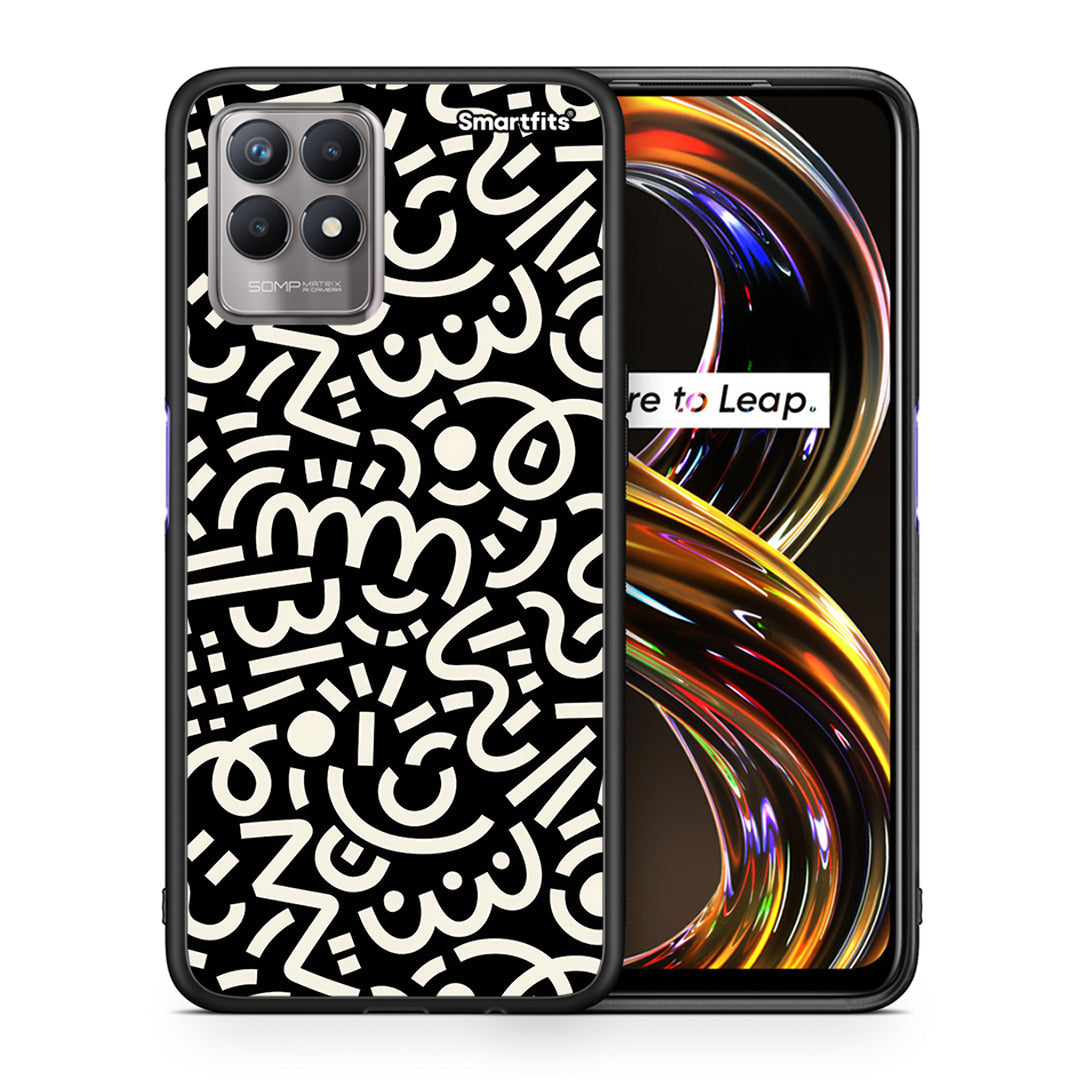 Θήκη Realme 8i Doodle Art από τη Smartfits με σχέδιο στο πίσω μέρος και μαύρο περίβλημα | Realme 8i Doodle Art case with colorful back and black bezels