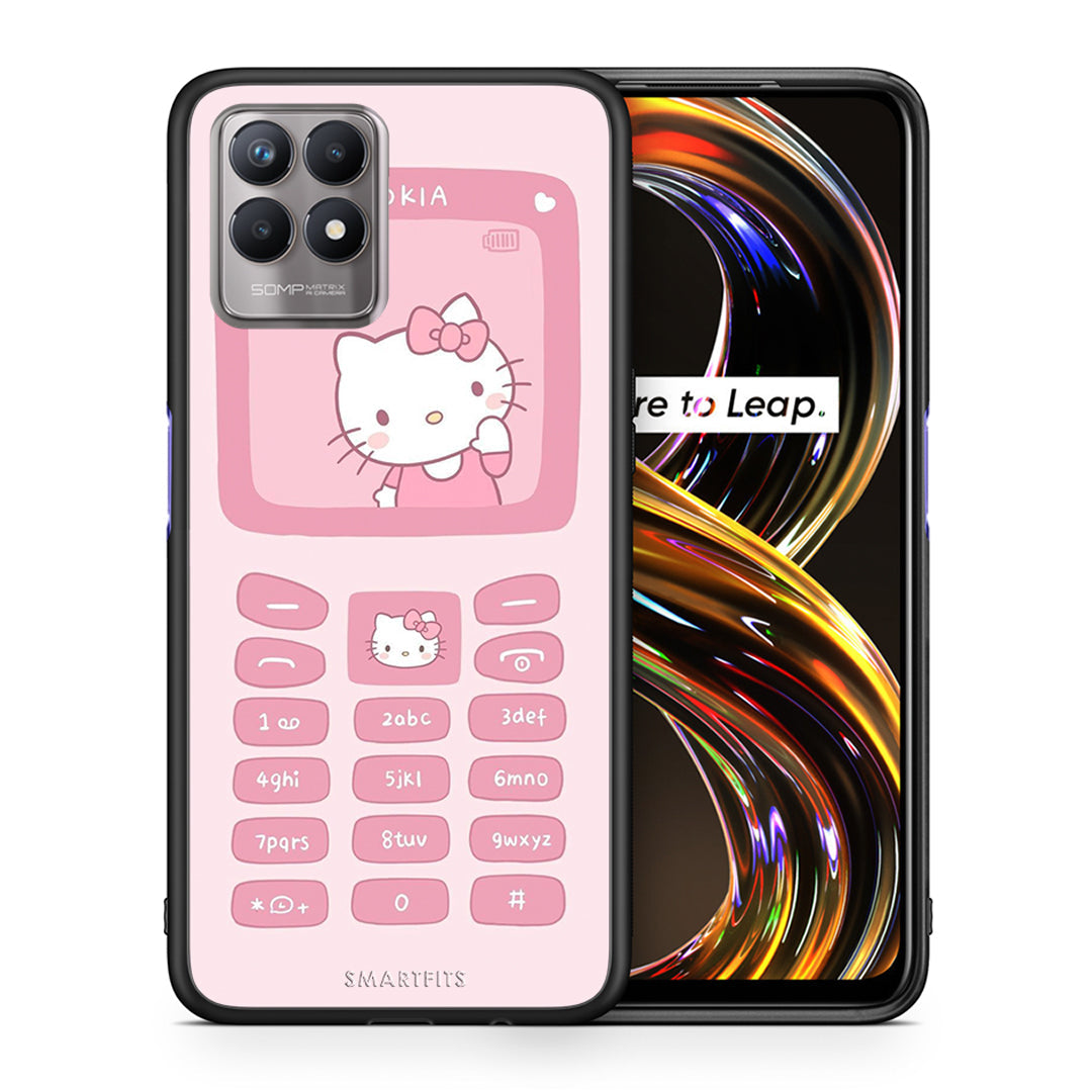 Θήκη Αγίου Βαλεντίνου Realme 8i Hello Kitten από τη Smartfits με σχέδιο στο πίσω μέρος και μαύρο περίβλημα | Realme 8i Hello Kitten case with colorful back and black bezels