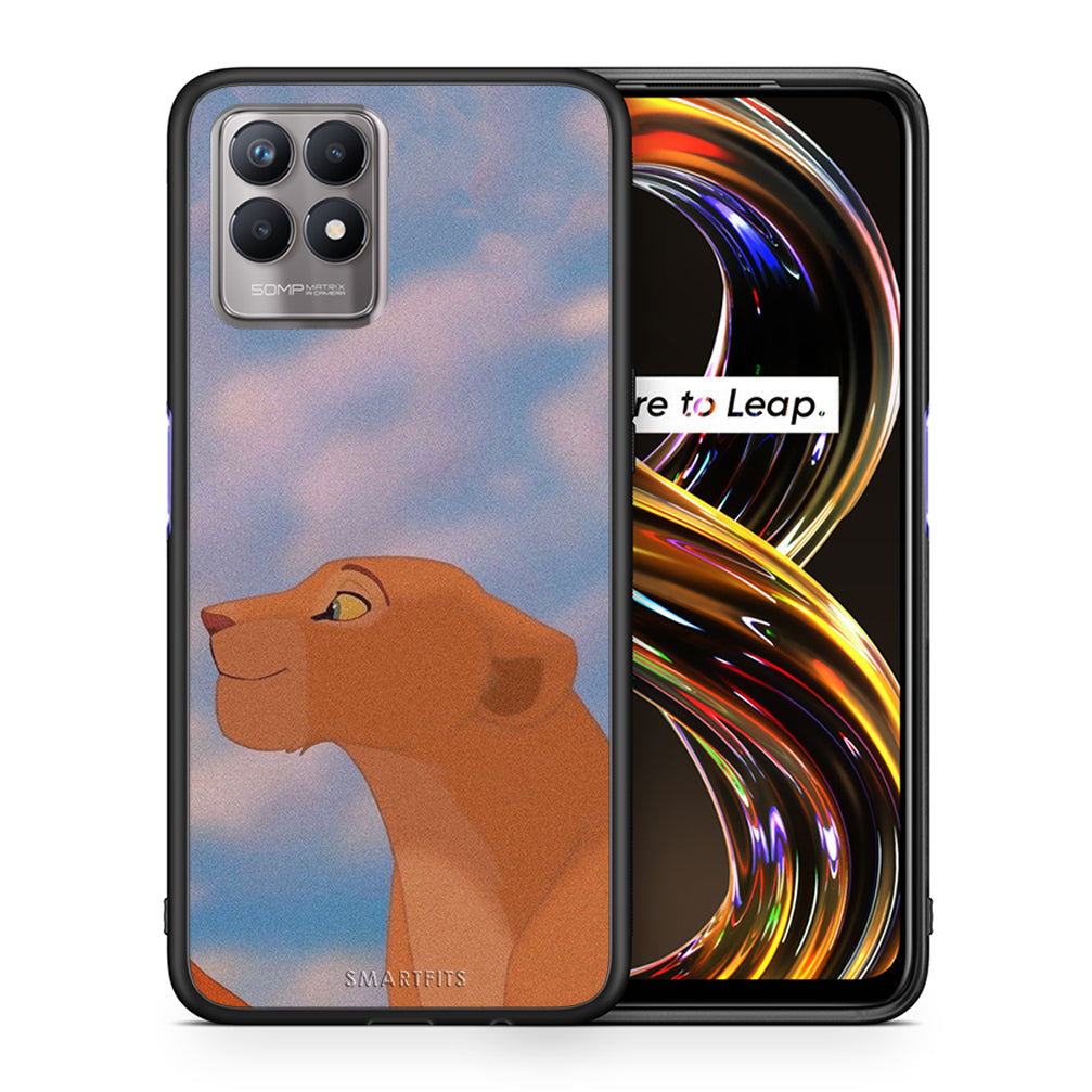 Θήκη Αγίου Βαλεντίνου Realme 8i Lion Love 2 από τη Smartfits με σχέδιο στο πίσω μέρος και μαύρο περίβλημα | Realme 8i Lion Love 2 case with colorful back and black bezels