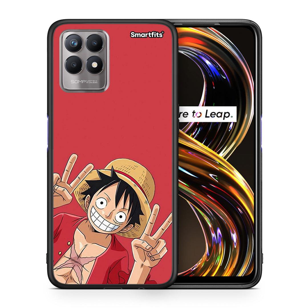 Θήκη Realme 8i Pirate Luffy από τη Smartfits με σχέδιο στο πίσω μέρος και μαύρο περίβλημα | Realme 8i Pirate Luffy case with colorful back and black bezels