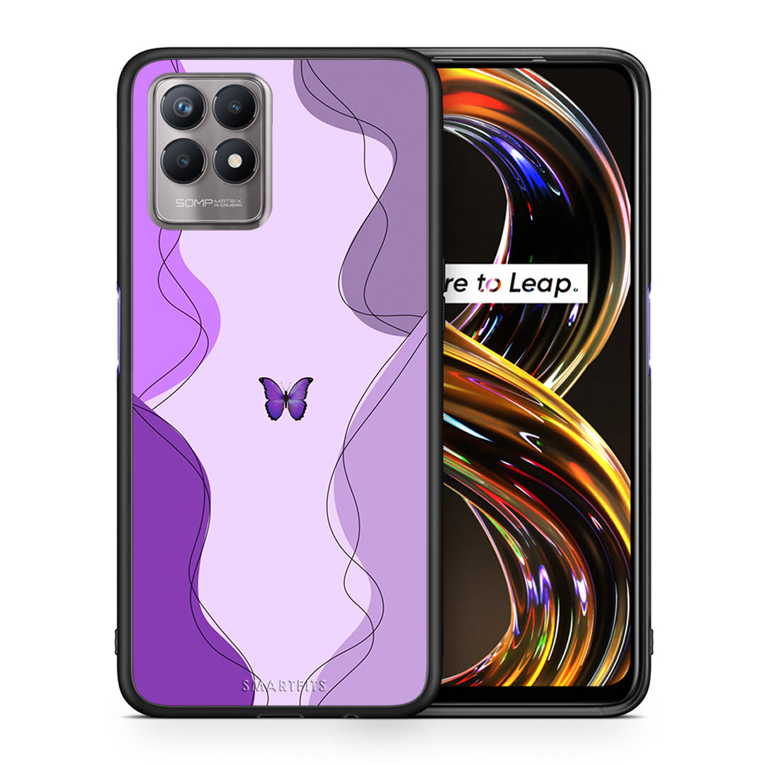 Θήκη Αγίου Βαλεντίνου Realme 8i Purple Mariposa από τη Smartfits με σχέδιο στο πίσω μέρος και μαύρο περίβλημα | Realme 8i Purple Mariposa case with colorful back and black bezels