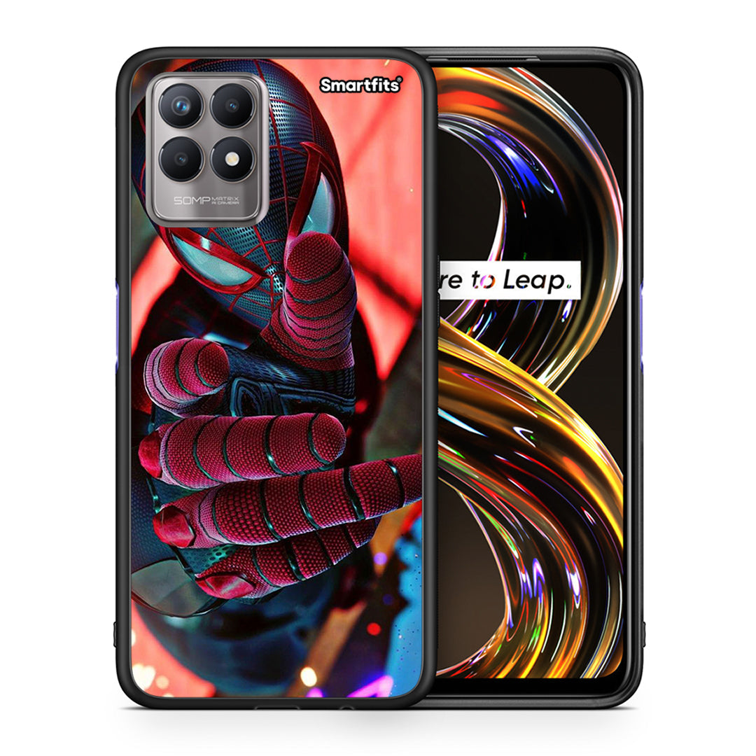 Θήκη Realme 8i Spider Hand από τη Smartfits με σχέδιο στο πίσω μέρος και μαύρο περίβλημα | Realme 8i Spider Hand case with colorful back and black bezels