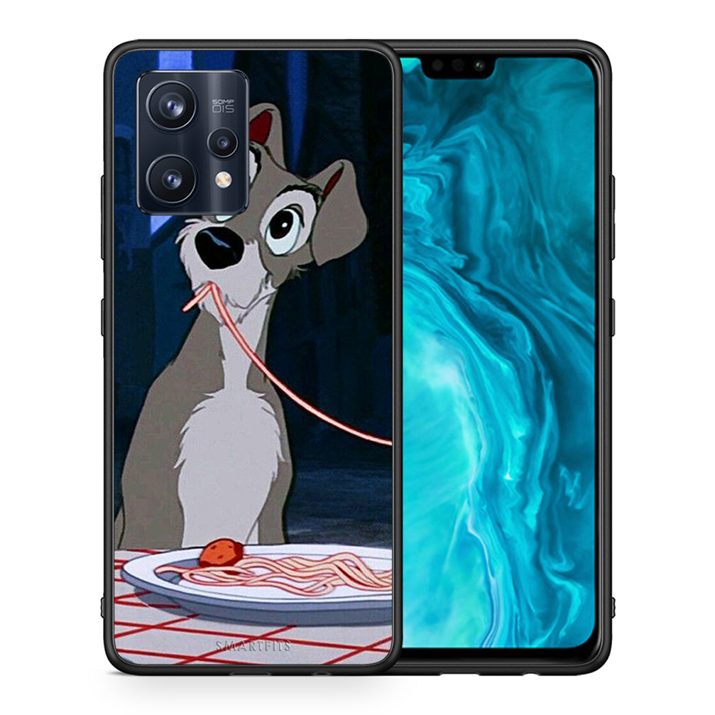 Θήκη Αγίου Βαλεντίνου Realme 9 Pro Lady And Tramp 1 από τη Smartfits με σχέδιο στο πίσω μέρος και μαύρο περίβλημα | Realme 9 Pro Lady And Tramp 1 case with colorful back and black bezels