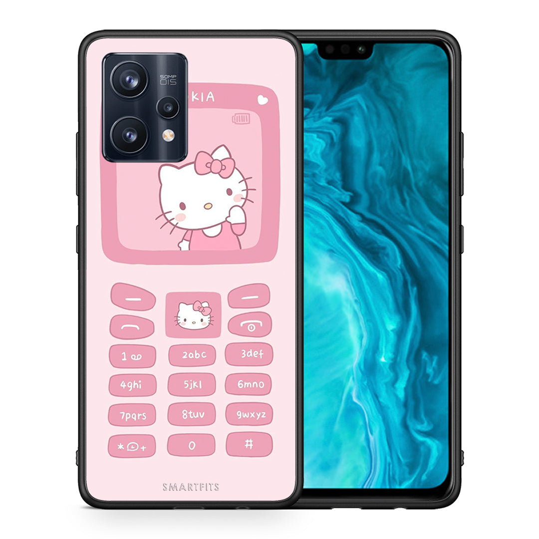 Θήκη Αγίου Βαλεντίνου Realme 9 Pro Hello Kitten από τη Smartfits με σχέδιο στο πίσω μέρος και μαύρο περίβλημα | Realme 9 Pro Hello Kitten case with colorful back and black bezels