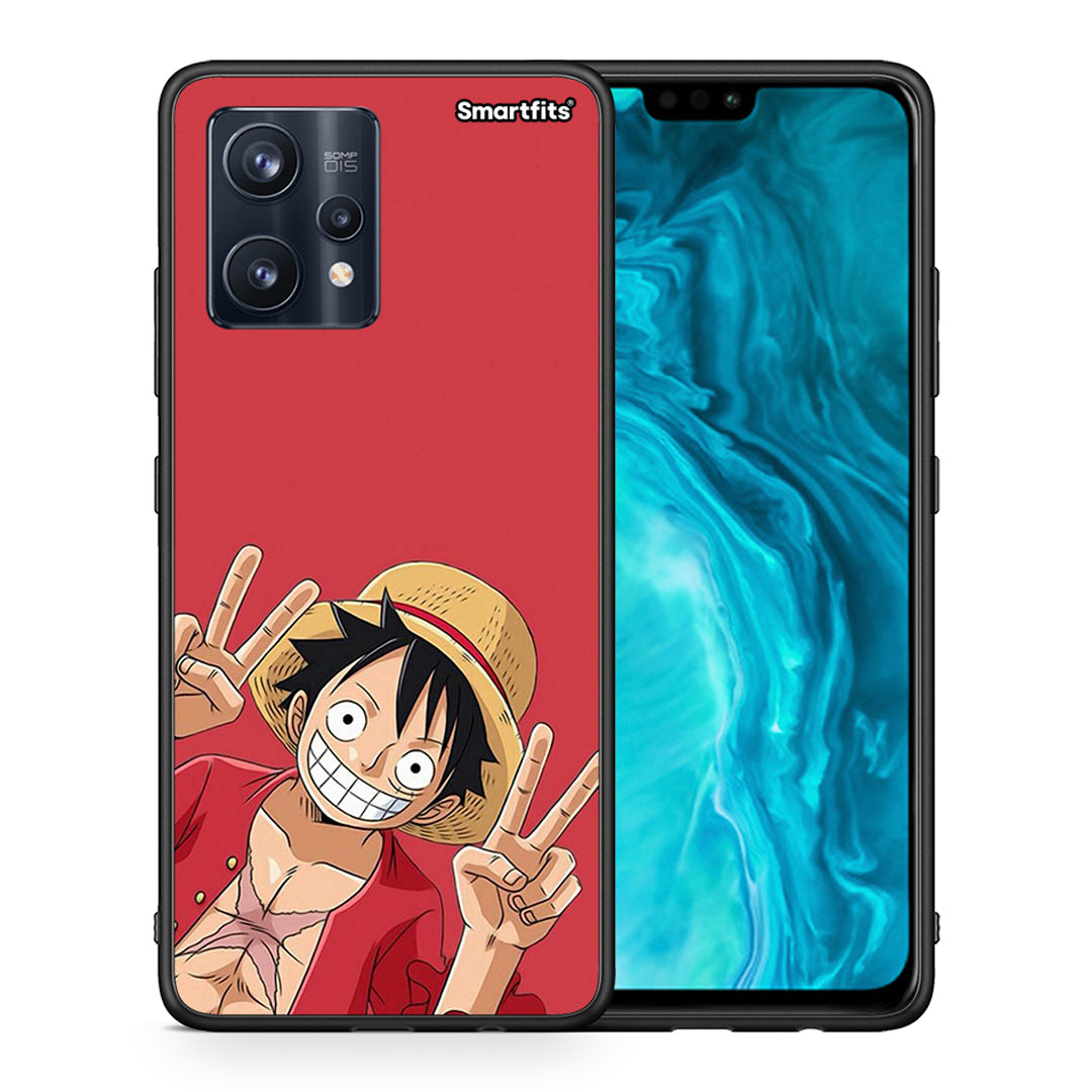 Θήκη Realme 9 Pro Pirate Luffy από τη Smartfits με σχέδιο στο πίσω μέρος και μαύρο περίβλημα | Realme 9 Pro Pirate Luffy case with colorful back and black bezels