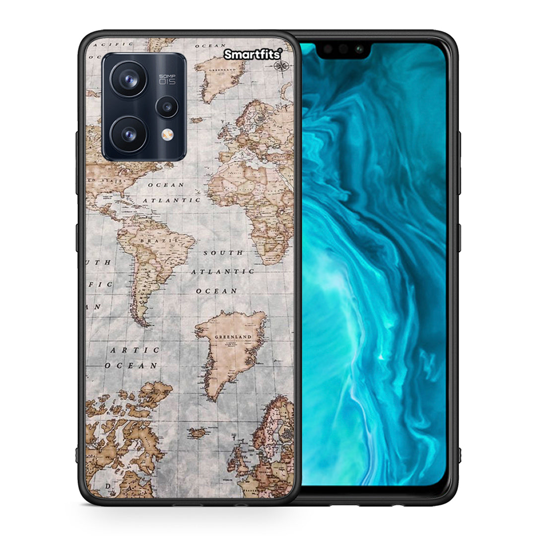 Θήκη Realme 9 Pro World Map από τη Smartfits με σχέδιο στο πίσω μέρος και μαύρο περίβλημα | Realme 9 Pro World Map case with colorful back and black bezels