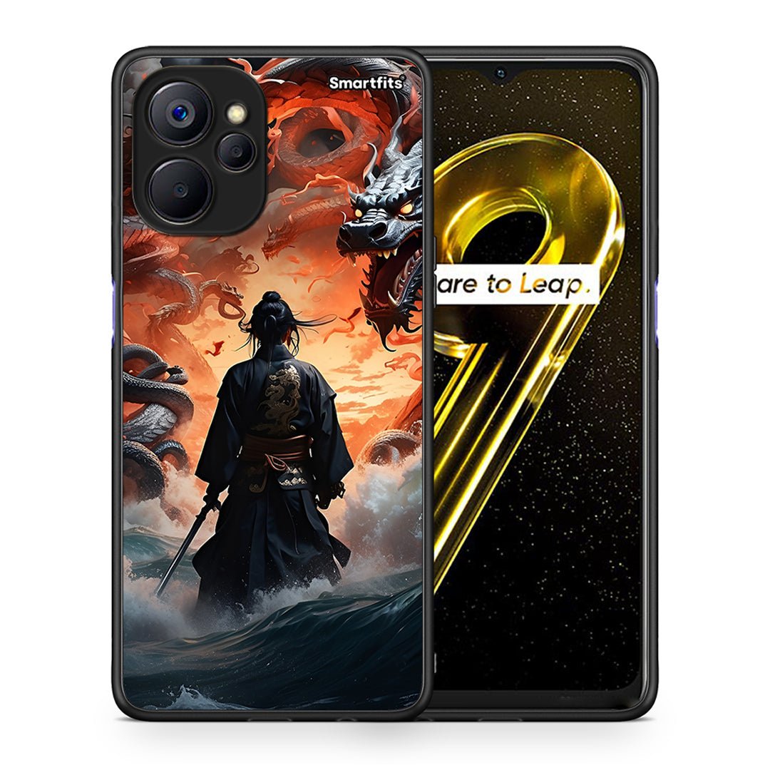 Θήκη Realme 9i 5G Dragons Fight από τη Smartfits με σχέδιο στο πίσω μέρος και μαύρο περίβλημα | Realme 9i 5G Dragons Fight case with colorful back and black bezels