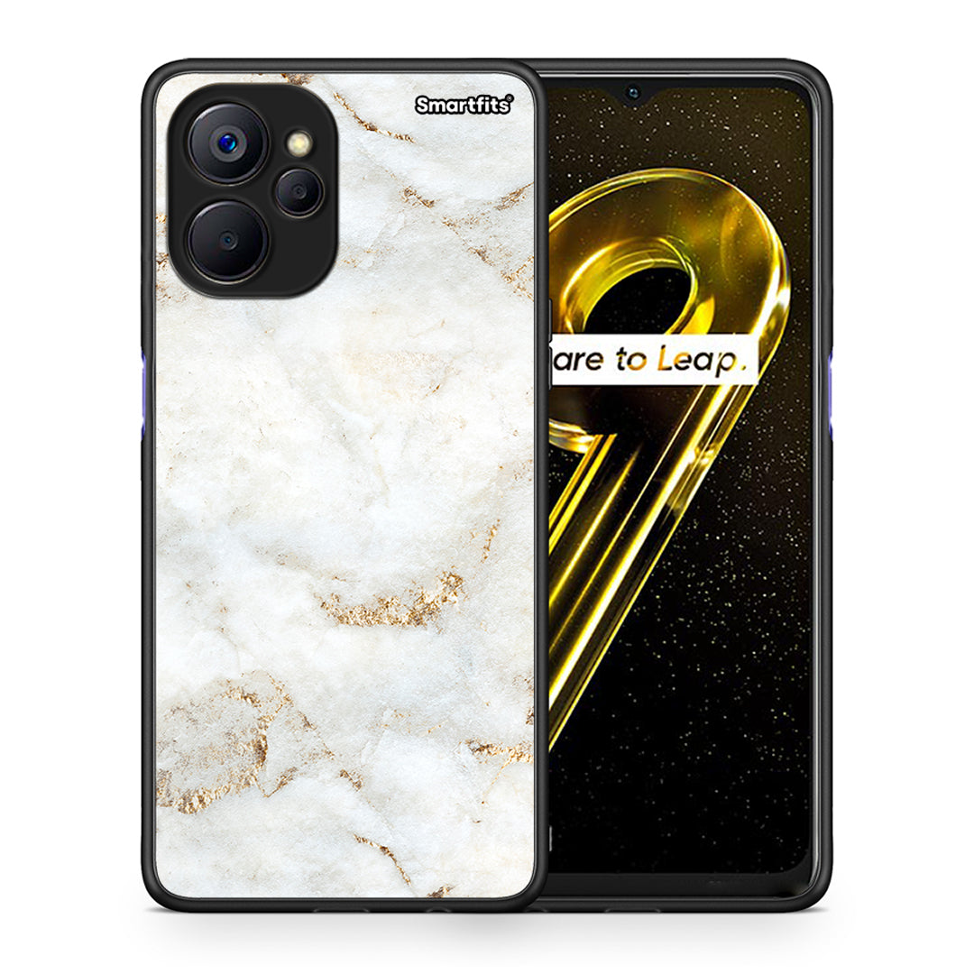 Θήκη Realme 9i 5G White Gold Marble από τη Smartfits με σχέδιο στο πίσω μέρος και μαύρο περίβλημα | Realme 9i 5G White Gold Marble case with colorful back and black bezels