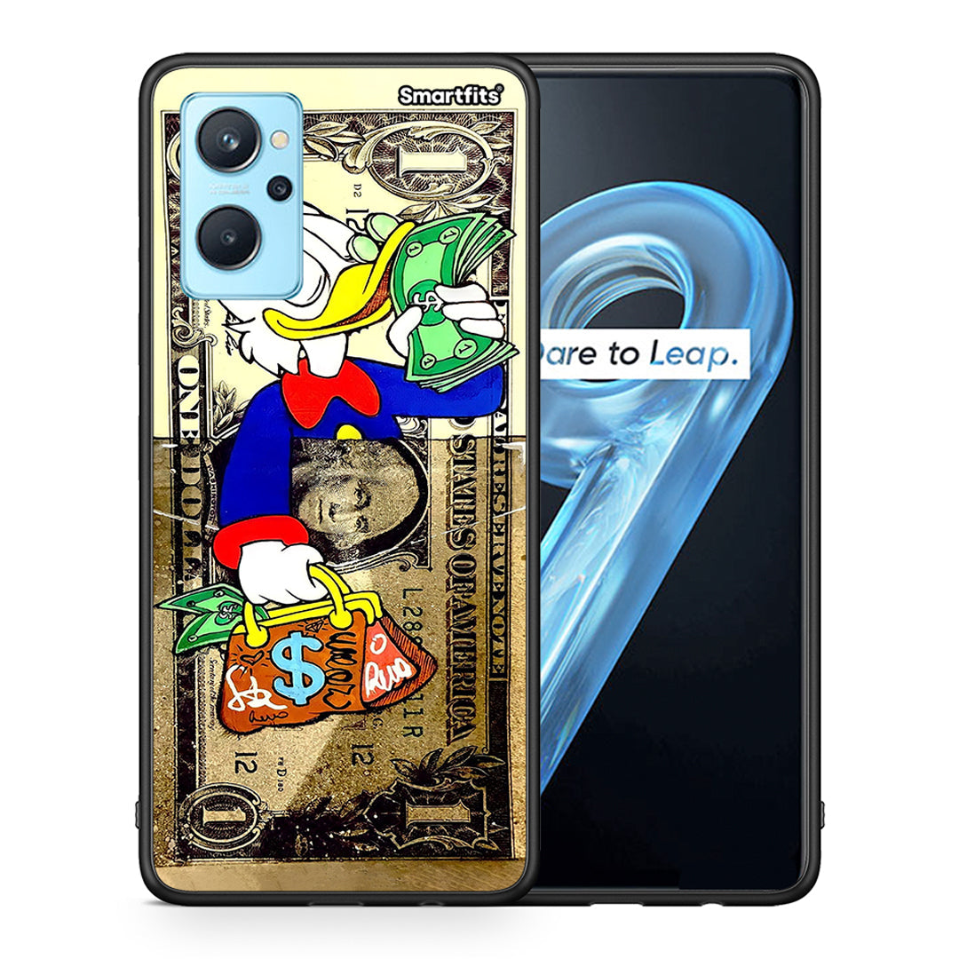 Θήκη Realme 9i Duck Money από τη Smartfits με σχέδιο στο πίσω μέρος και μαύρο περίβλημα | Realme 9i Duck Money case with colorful back and black bezels
