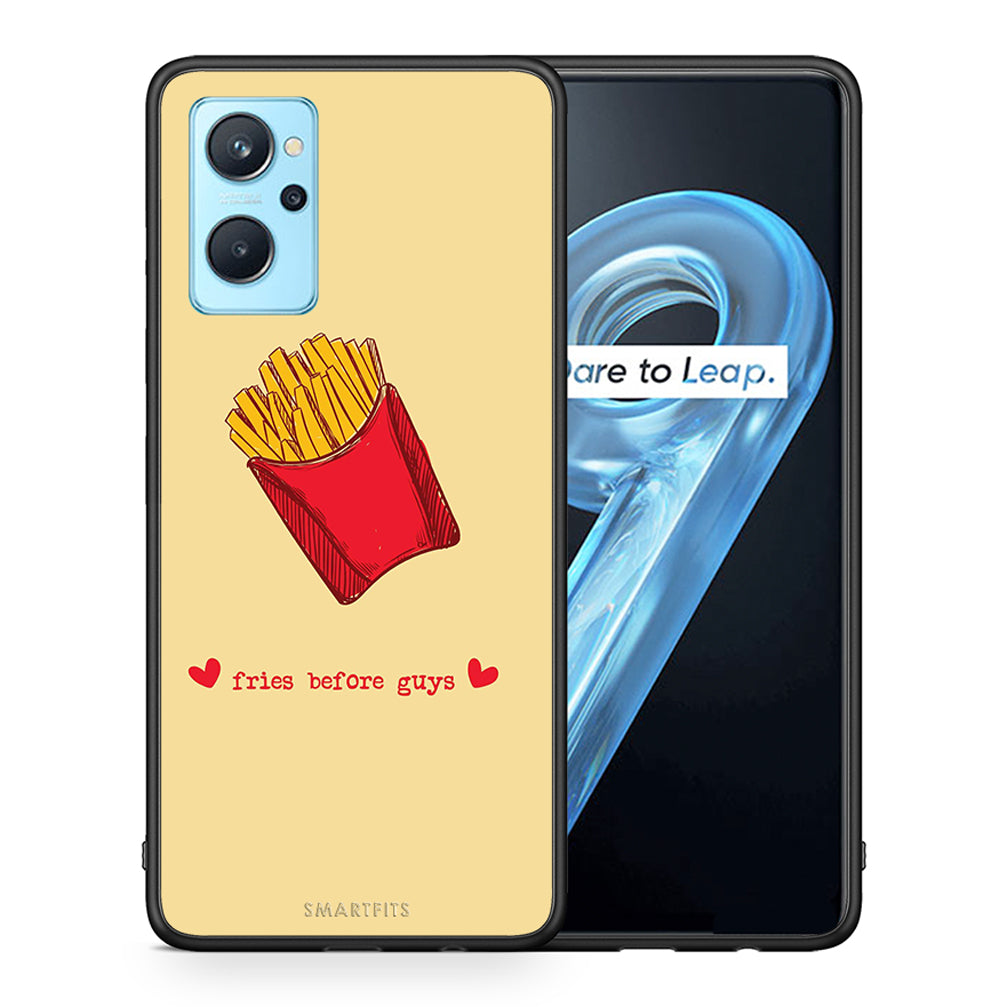 Θήκη Αγίου Βαλεντίνου Realme 9i Fries Before Guys από τη Smartfits με σχέδιο στο πίσω μέρος και μαύρο περίβλημα | Realme 9i Fries Before Guys case with colorful back and black bezels