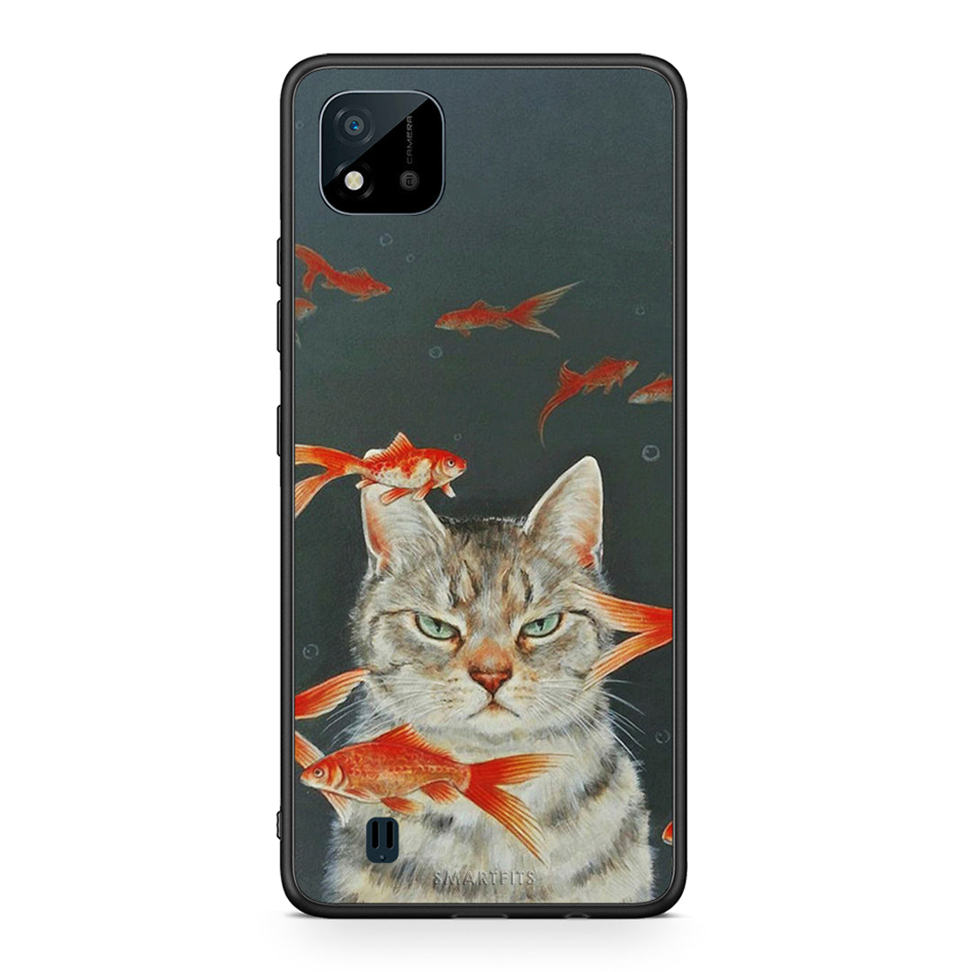 Realme C11 2021 Cat Goldfish θήκη από τη Smartfits με σχέδιο στο πίσω μέρος και μαύρο περίβλημα | Smartphone case with colorful back and black bezels by Smartfits