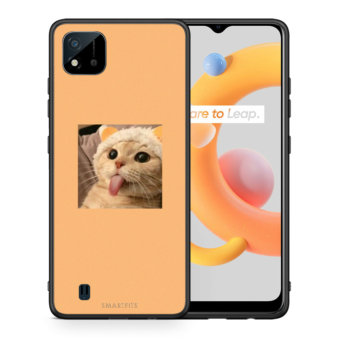 Θήκη Realme C11 2021 Cat Tongue από τη Smartfits με σχέδιο στο πίσω μέρος και μαύρο περίβλημα | Realme C11 2021 Cat Tongue case with colorful back and black bezels