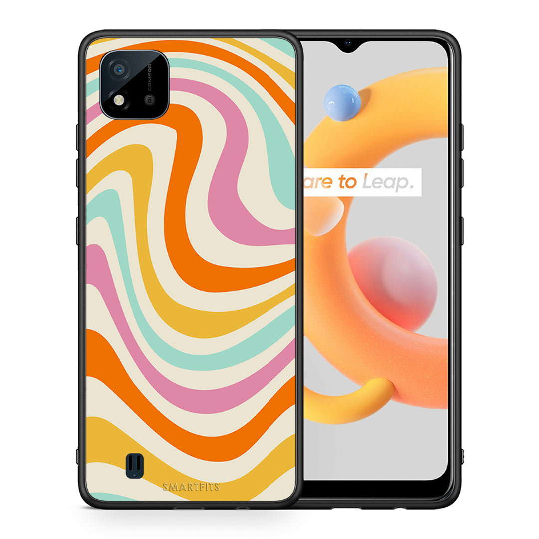 Θήκη Realme C11 2021 Colourful Waves από τη Smartfits με σχέδιο στο πίσω μέρος και μαύρο περίβλημα | Realme C11 2021 Colourful Waves case with colorful back and black bezels