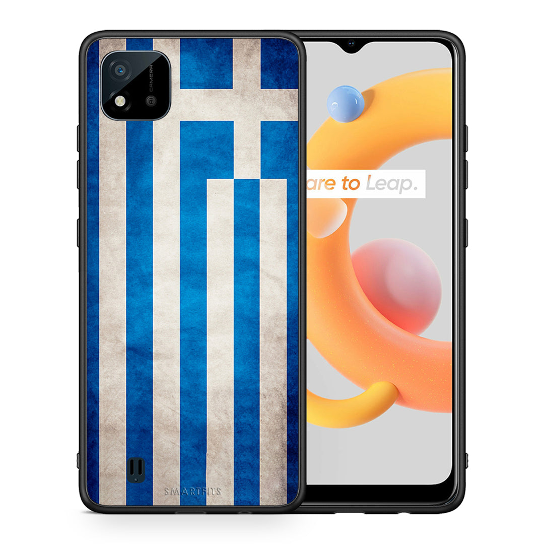 Θήκη Realme C11 2021 Greek Flag από τη Smartfits με σχέδιο στο πίσω μέρος και μαύρο περίβλημα | Realme C11 2021 Greek Flag case with colorful back and black bezels