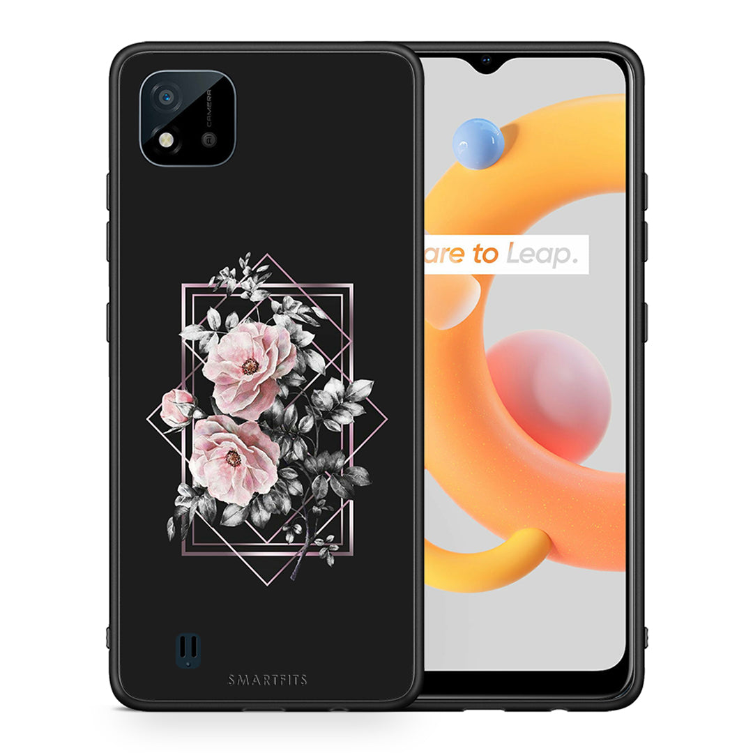 Θήκη Realme C11 2021 Frame Flower από τη Smartfits με σχέδιο στο πίσω μέρος και μαύρο περίβλημα | Realme C11 2021 Frame Flower case with colorful back and black bezels