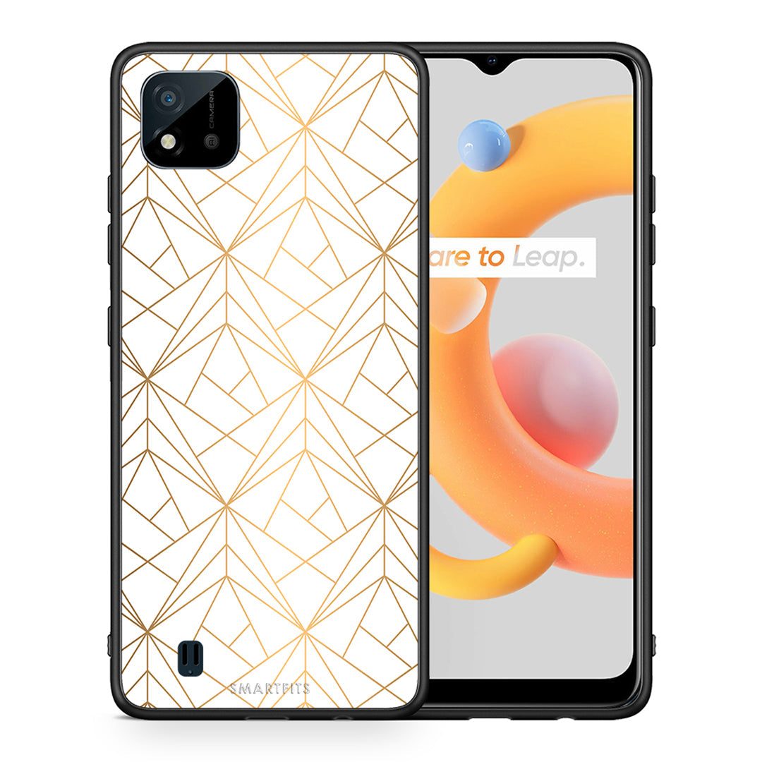 Θήκη Realme C11 2021 Luxury White Geometric από τη Smartfits με σχέδιο στο πίσω μέρος και μαύρο περίβλημα | Realme C11 2021 Luxury White Geometric case with colorful back and black bezels