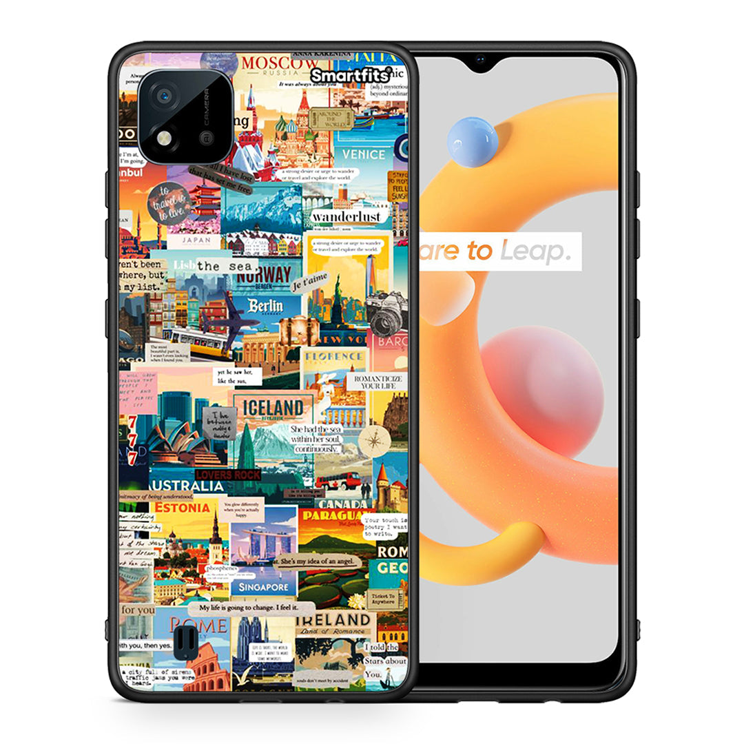 Θήκη Realme C11 2021 Live To Travel από τη Smartfits με σχέδιο στο πίσω μέρος και μαύρο περίβλημα | Realme C11 2021 Live To Travel case with colorful back and black bezels