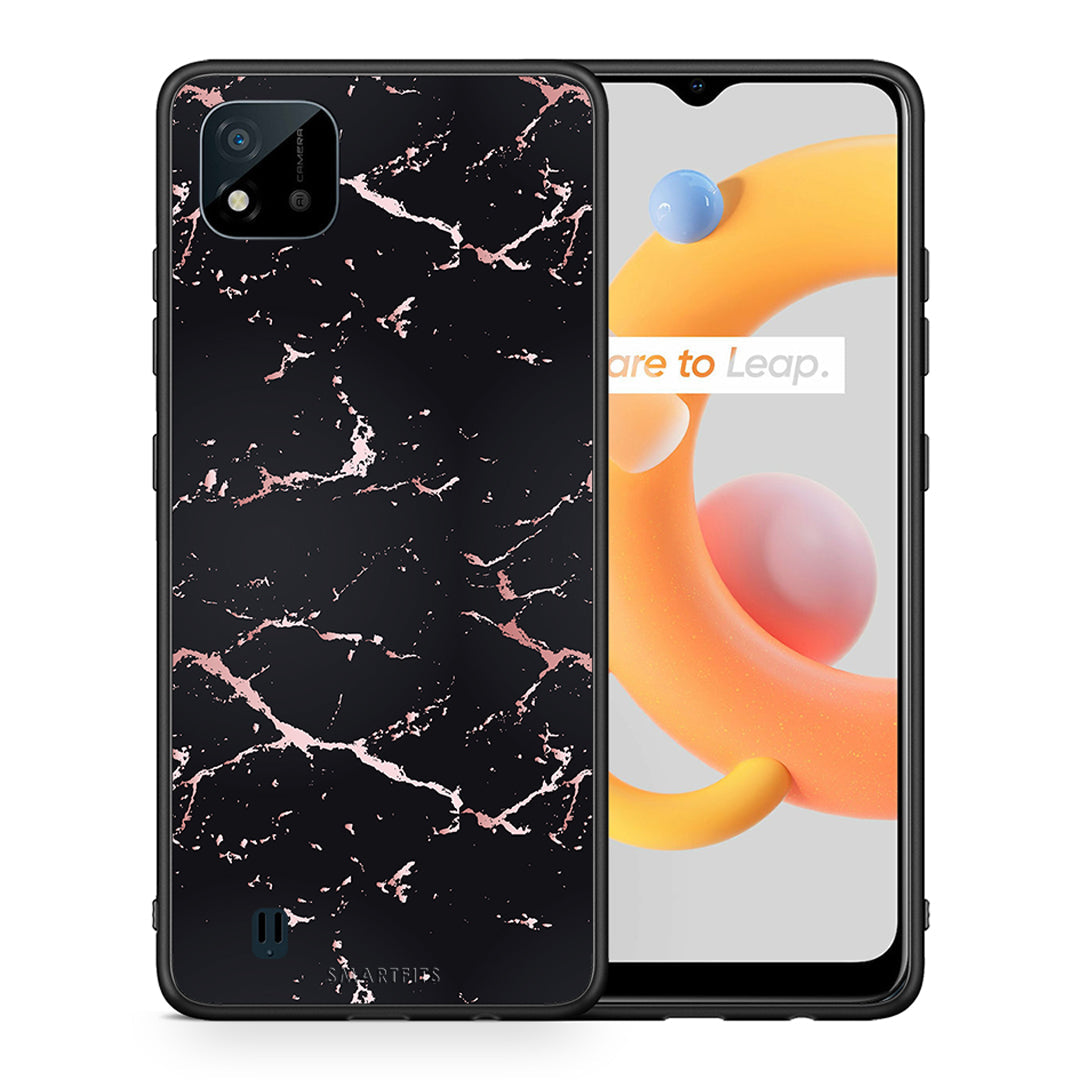 Θήκη Realme C11 2021 Black Rosegold Marble από τη Smartfits με σχέδιο στο πίσω μέρος και μαύρο περίβλημα | Realme C11 2021 Black Rosegold Marble case with colorful back and black bezels