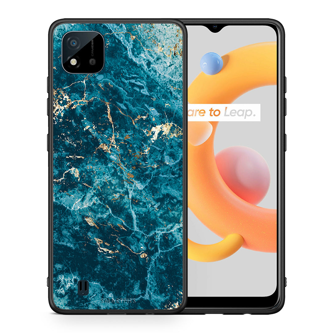 Θήκη Realme C11 2021 Marble Blue από τη Smartfits με σχέδιο στο πίσω μέρος και μαύρο περίβλημα | Realme C11 2021 Marble Blue case with colorful back and black bezels