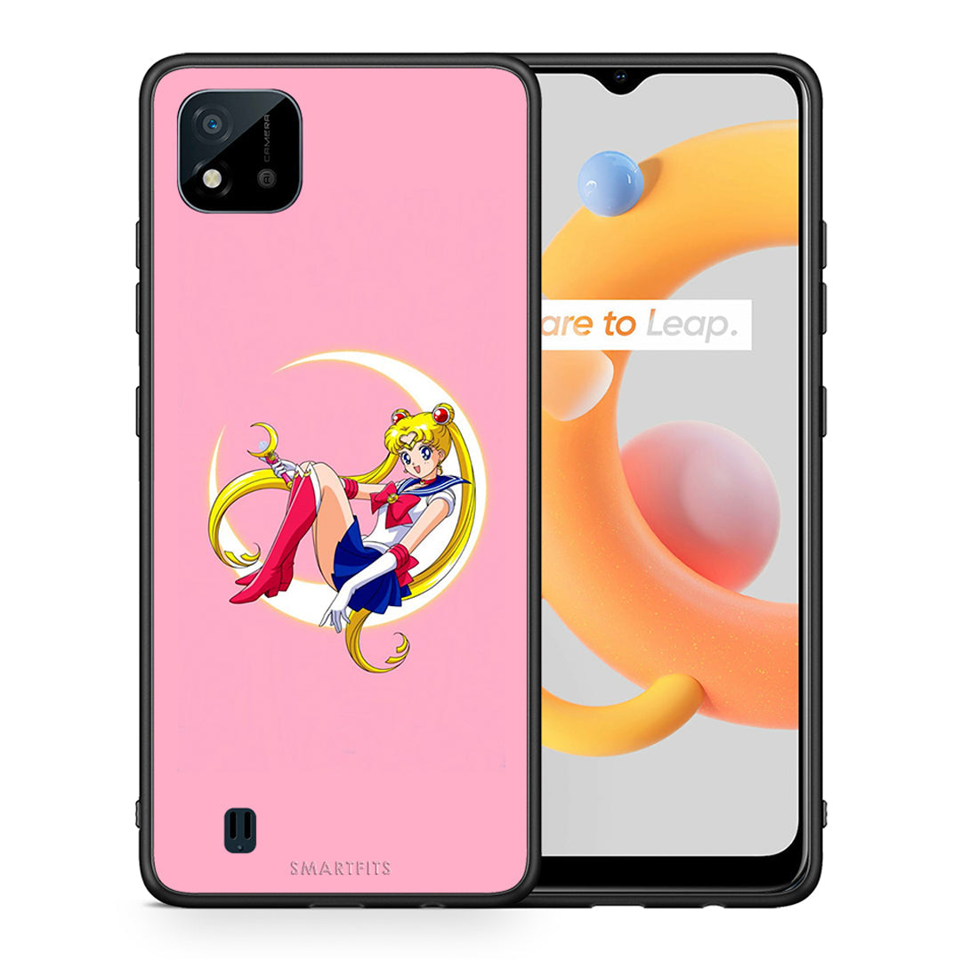 Θήκη Realme C11 2021 Moon Girl από τη Smartfits με σχέδιο στο πίσω μέρος και μαύρο περίβλημα | Realme C11 2021 Moon Girl case with colorful back and black bezels