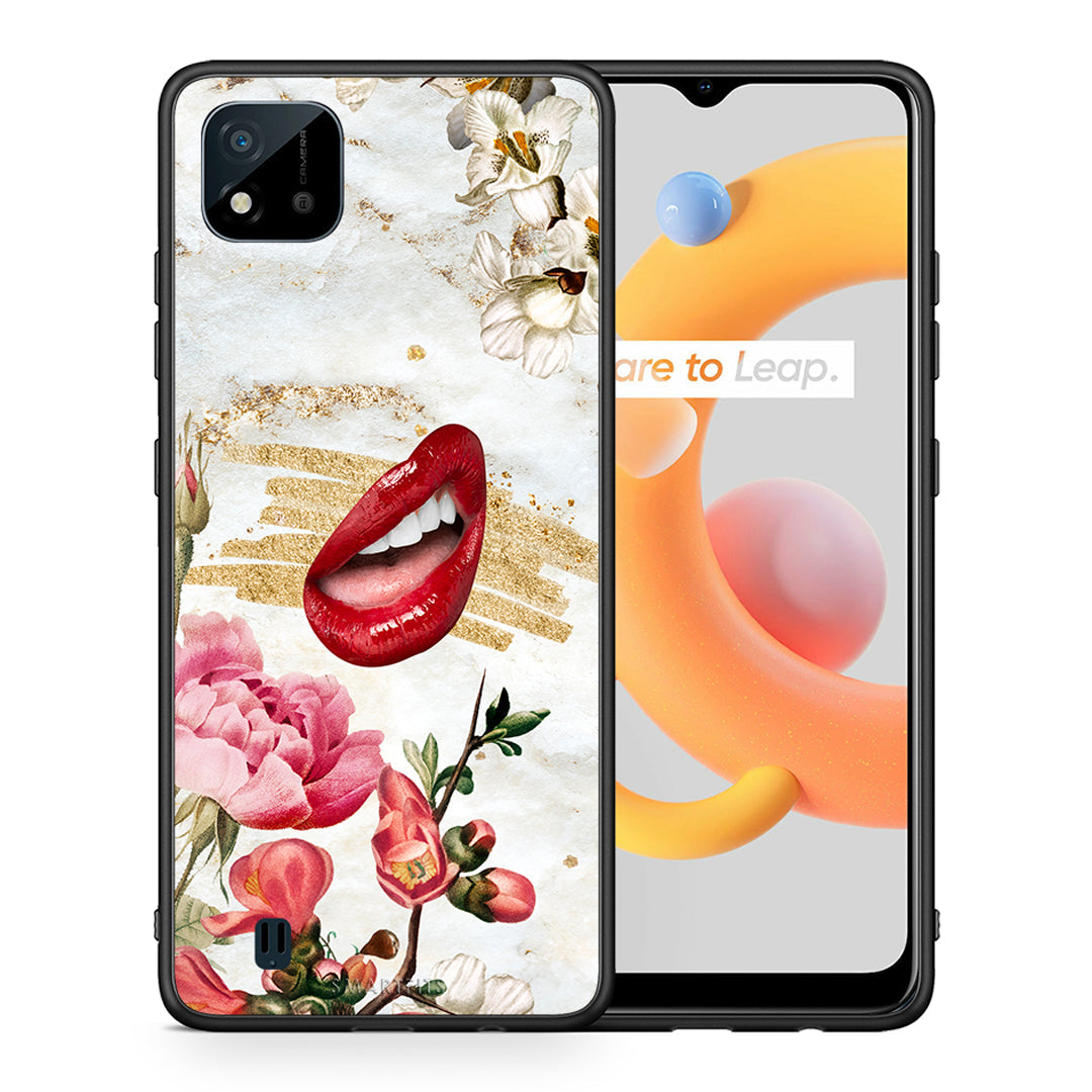 Θήκη Realme C11 2021 Red Lips από τη Smartfits με σχέδιο στο πίσω μέρος και μαύρο περίβλημα | Realme C11 2021 Red Lips case with colorful back and black bezels