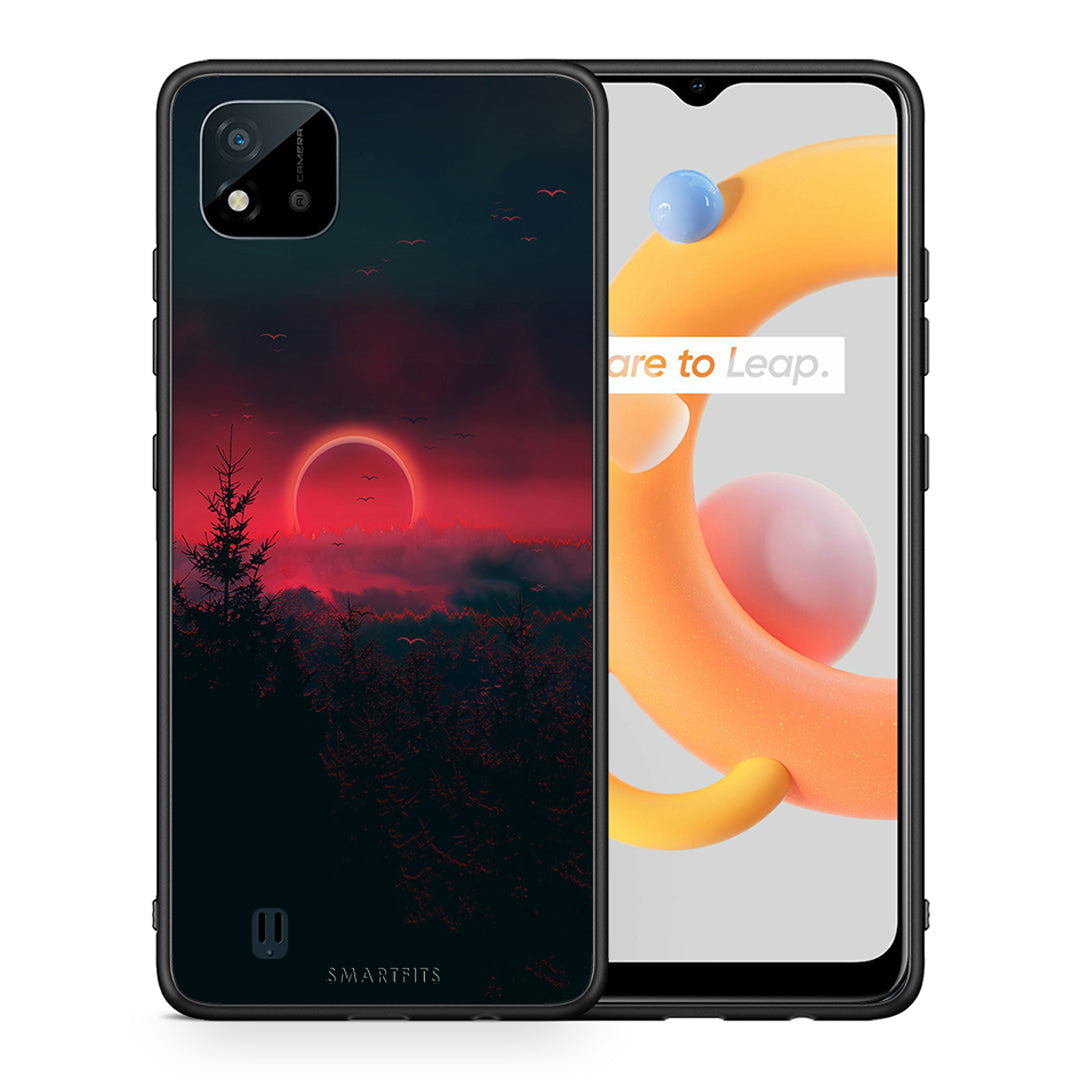 Θήκη Realme C11 2021 Sunset Tropic από τη Smartfits με σχέδιο στο πίσω μέρος και μαύρο περίβλημα | Realme C11 2021 Sunset Tropic case with colorful back and black bezels