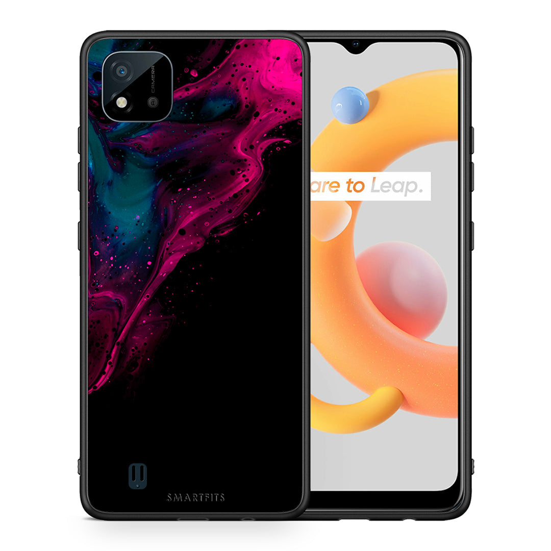 Θήκη Realme C11 2021 Pink Black Watercolor από τη Smartfits με σχέδιο στο πίσω μέρος και μαύρο περίβλημα | Realme C11 2021 Pink Black Watercolor case with colorful back and black bezels