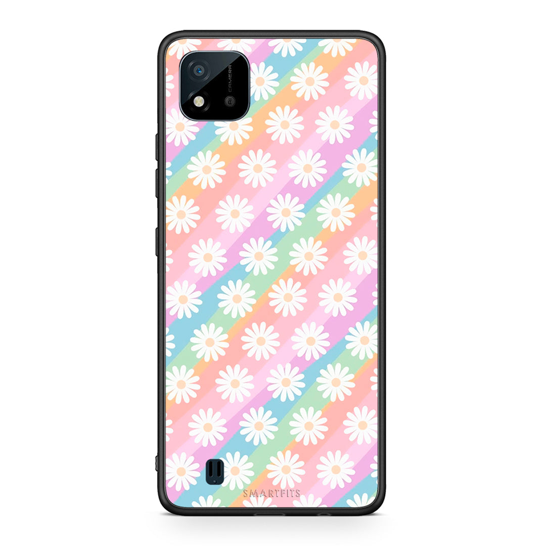 Realme C11 2021 White Daisies θήκη από τη Smartfits με σχέδιο στο πίσω μέρος και μαύρο περίβλημα | Smartphone case with colorful back and black bezels by Smartfits