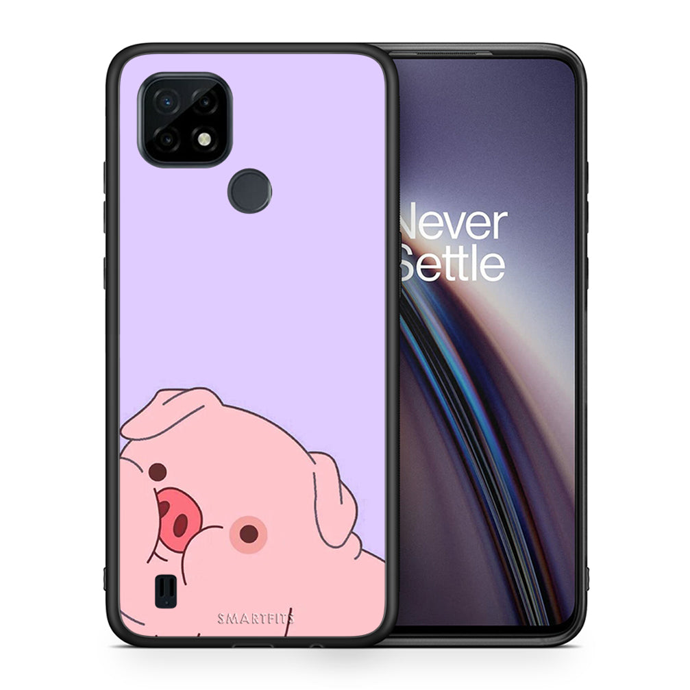 Θήκη Αγίου Βαλεντίνου Realme C21 Pig Love 2 από τη Smartfits με σχέδιο στο πίσω μέρος και μαύρο περίβλημα |Realme C21 Pig Love 2 case with colorful back and black bezels