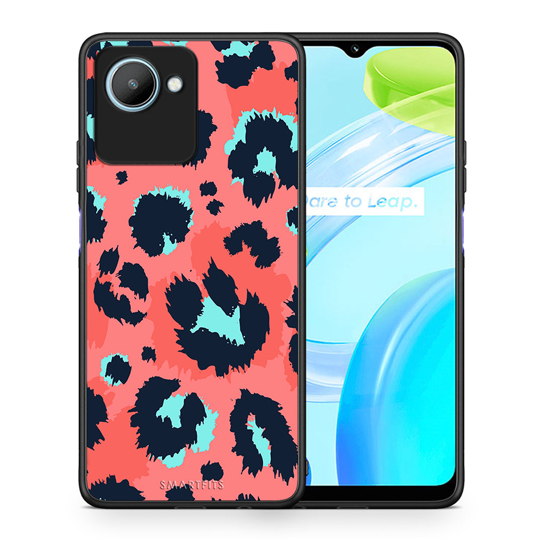 Θήκη Realme C30 Animal Pink Leopard από τη Smartfits με σχέδιο στο πίσω μέρος και μαύρο περίβλημα | Realme C30 Animal Pink Leopard Case with Colorful Back and Black Bezels