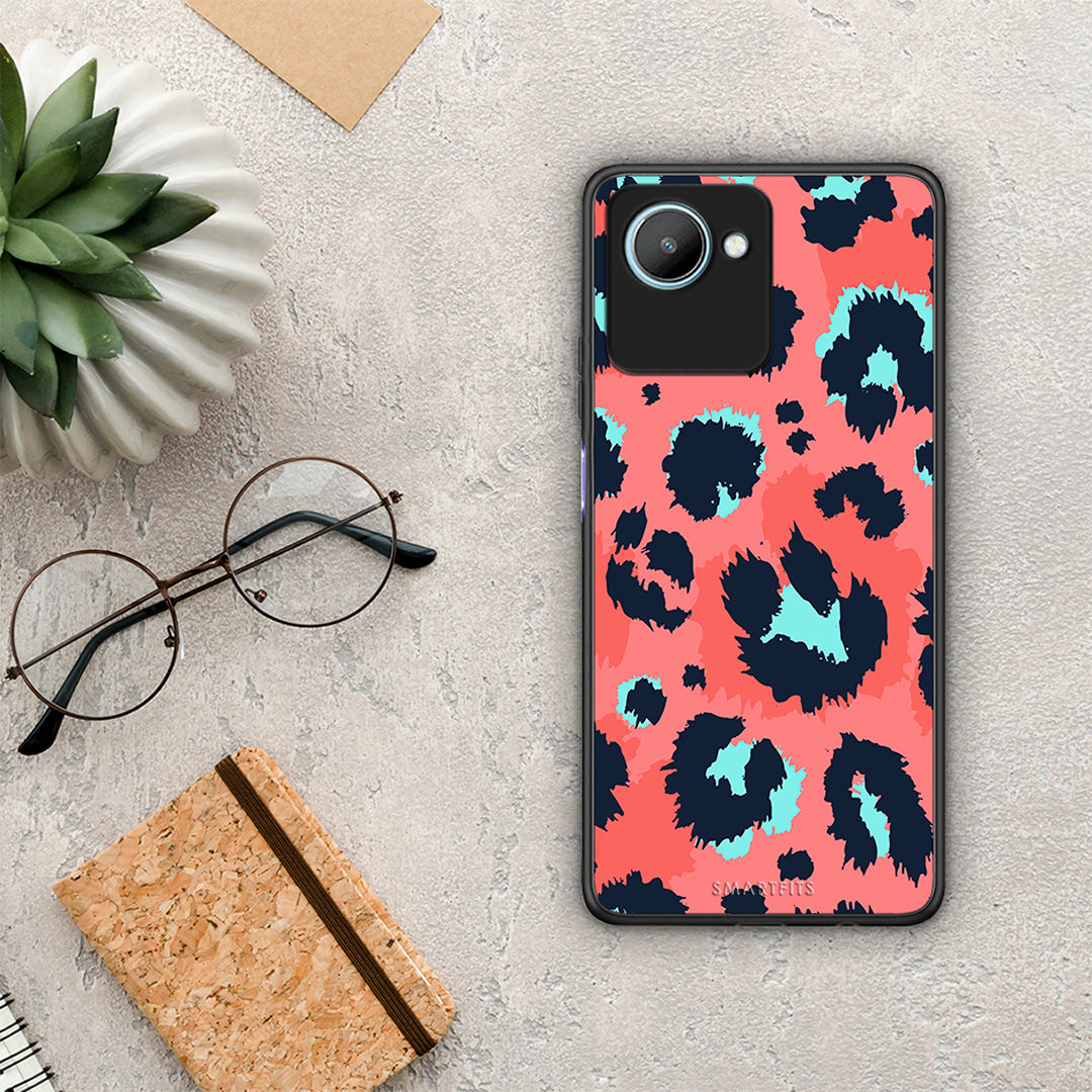 Θήκη Realme C30 Animal Pink Leopard από τη Smartfits με σχέδιο στο πίσω μέρος και μαύρο περίβλημα | Realme C30 Animal Pink Leopard Case with Colorful Back and Black Bezels