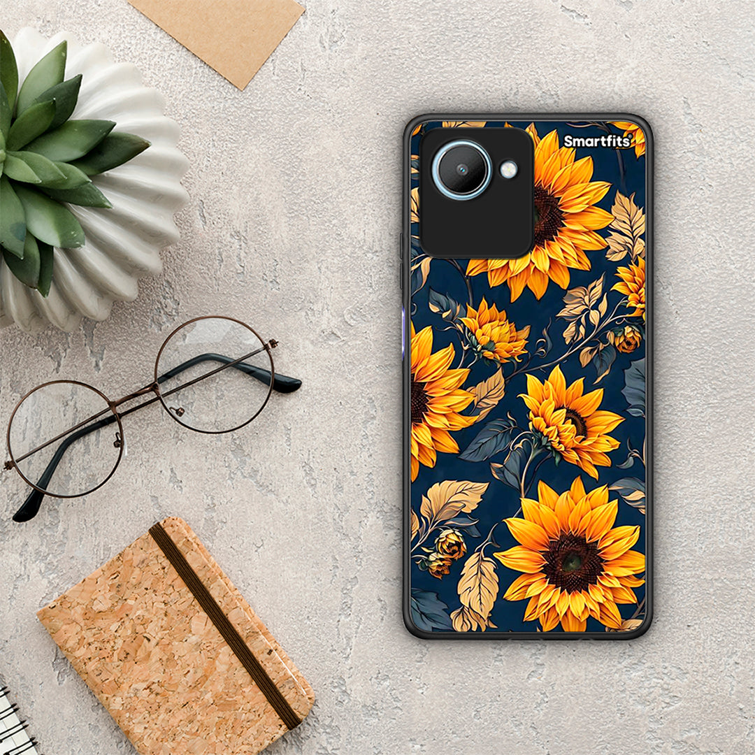 Θήκη Realme C30 Autumn Sunflowers από τη Smartfits με σχέδιο στο πίσω μέρος και μαύρο περίβλημα | Realme C30 Autumn Sunflowers Case with Colorful Back and Black Bezels