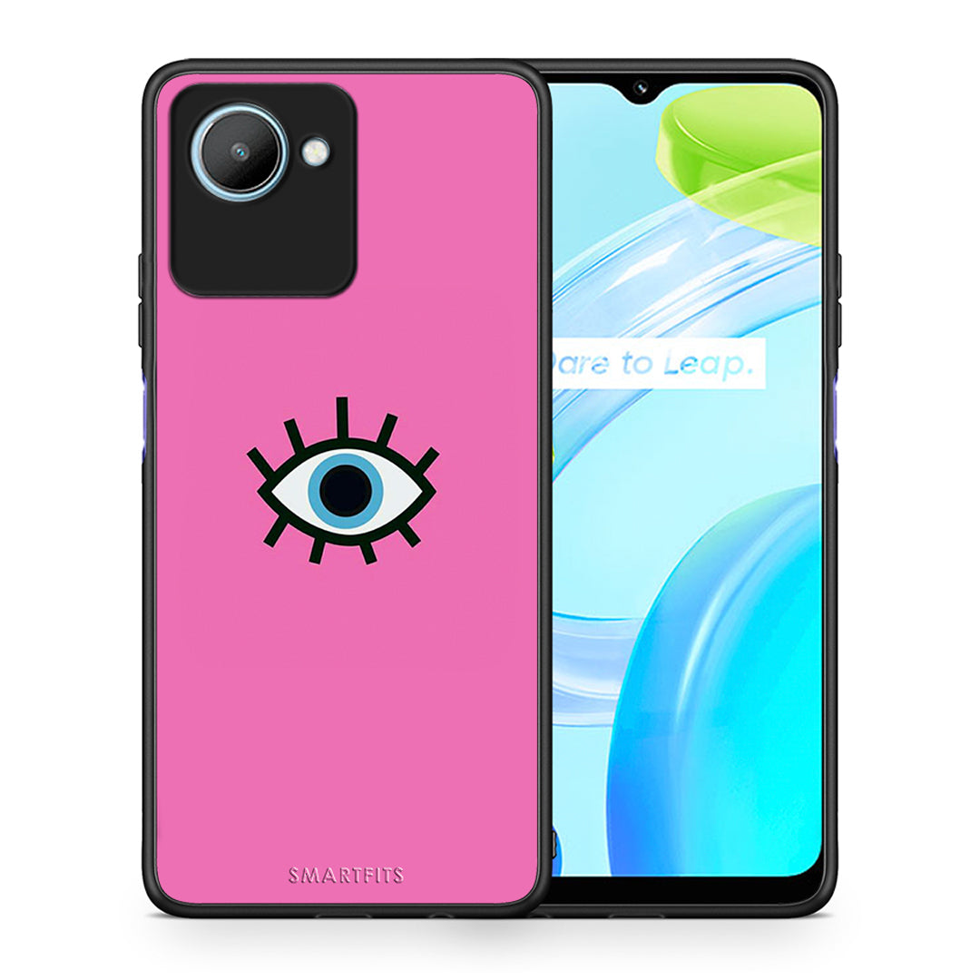 Θήκη Realme C30 Blue Eye Pink από τη Smartfits με σχέδιο στο πίσω μέρος και μαύρο περίβλημα | Realme C30 Blue Eye Pink Case with Colorful Back and Black Bezels