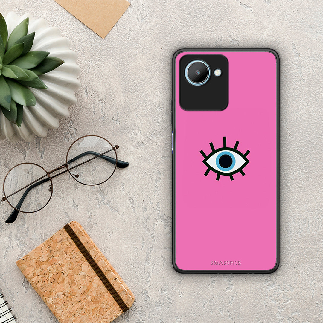 Θήκη Realme C30 Blue Eye Pink από τη Smartfits με σχέδιο στο πίσω μέρος και μαύρο περίβλημα | Realme C30 Blue Eye Pink Case with Colorful Back and Black Bezels