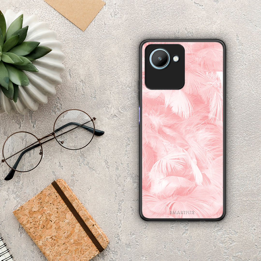 Θήκη Realme C30 Boho Pink Feather από τη Smartfits με σχέδιο στο πίσω μέρος και μαύρο περίβλημα | Realme C30 Boho Pink Feather Case with Colorful Back and Black Bezels