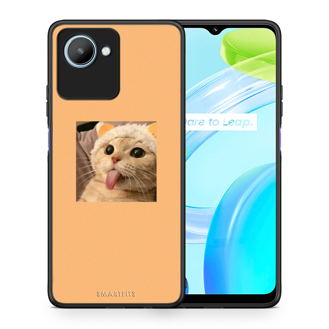 Θήκη Realme C30 Cat Tongue από τη Smartfits με σχέδιο στο πίσω μέρος και μαύρο περίβλημα | Realme C30 Cat Tongue Case with Colorful Back and Black Bezels