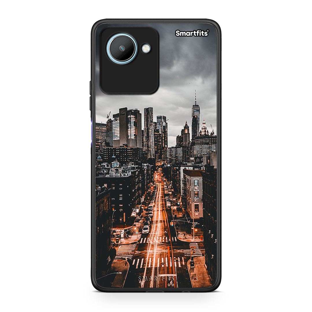 Θήκη Realme C30 City Lights από τη Smartfits με σχέδιο στο πίσω μέρος και μαύρο περίβλημα | Realme C30 City Lights Case with Colorful Back and Black Bezels