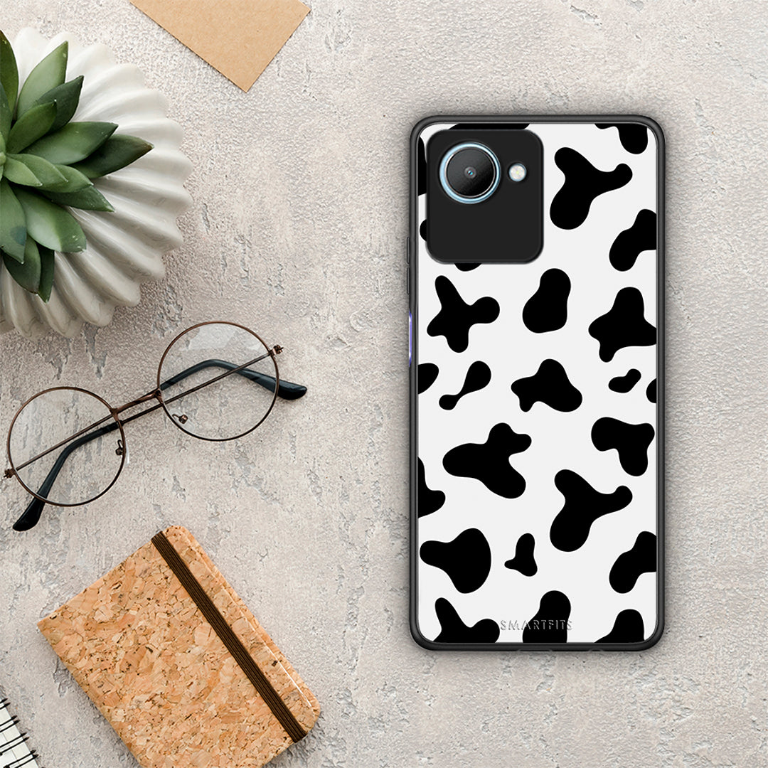 Θήκη Realme C30 Cow Print από τη Smartfits με σχέδιο στο πίσω μέρος και μαύρο περίβλημα | Realme C30 Cow Print Case with Colorful Back and Black Bezels