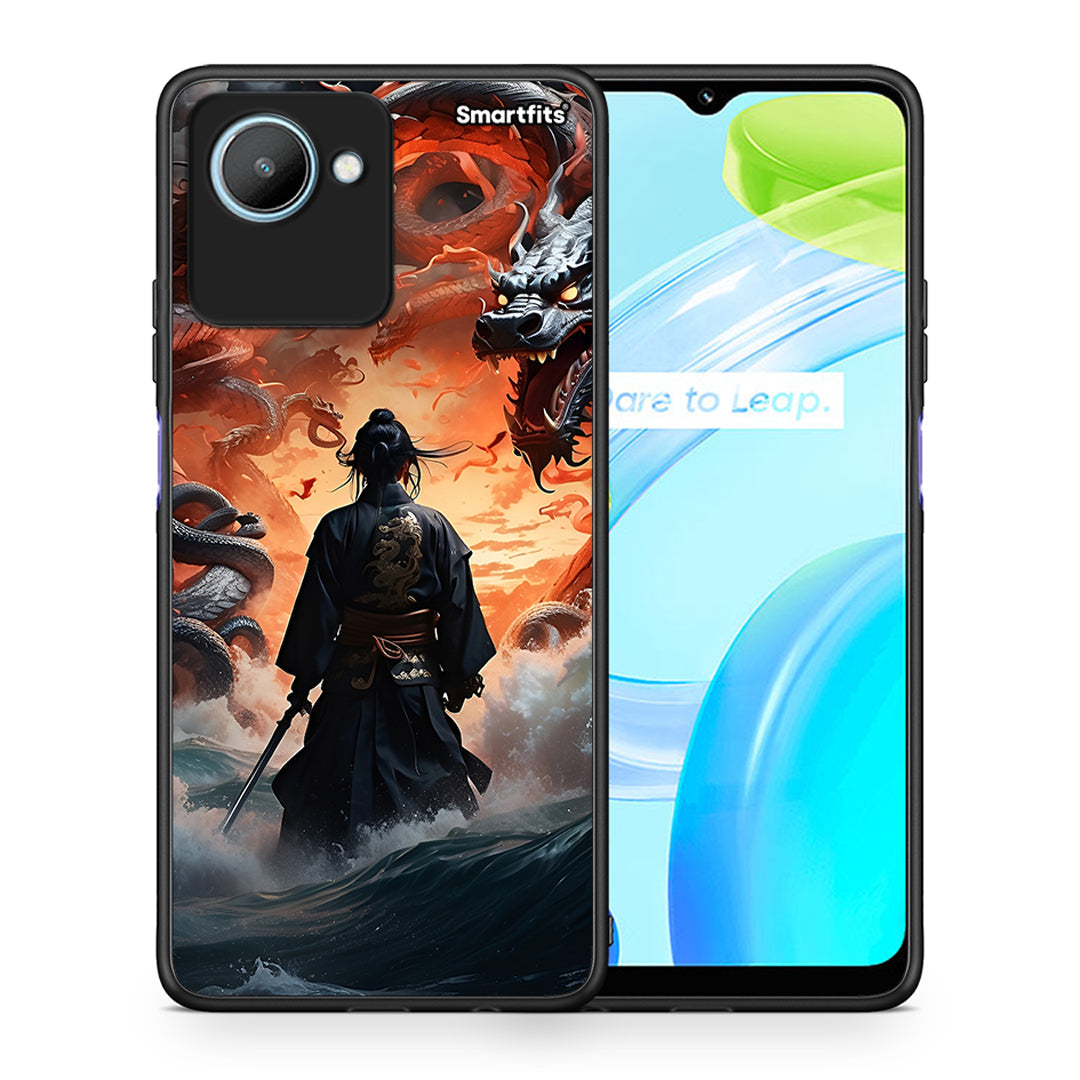 Θήκη Realme C30 Dragons Fight από τη Smartfits με σχέδιο στο πίσω μέρος και μαύρο περίβλημα | Realme C30 Dragons Fight Case with Colorful Back and Black Bezels