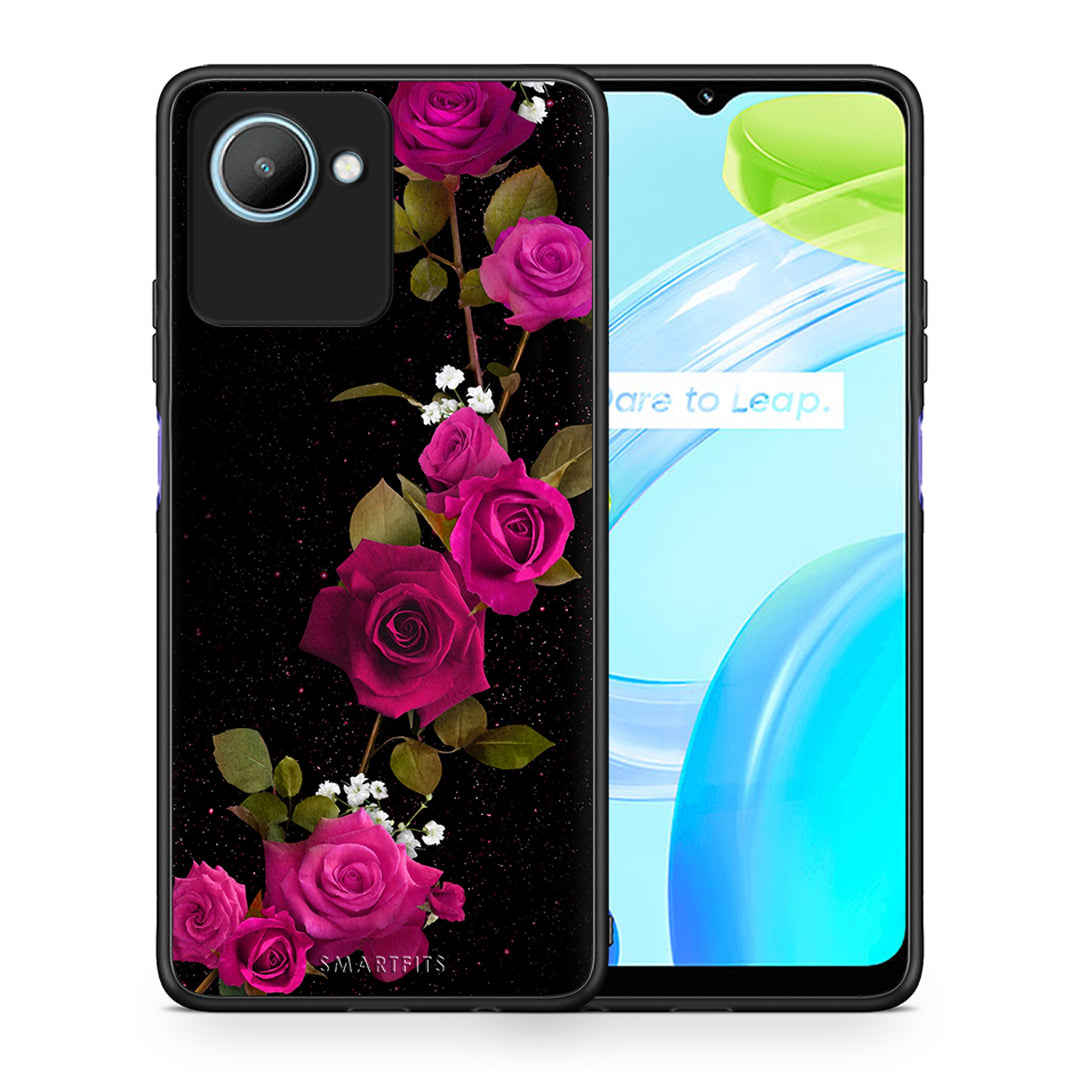 Θήκη Realme C30 Flower Red Roses από τη Smartfits με σχέδιο στο πίσω μέρος και μαύρο περίβλημα | Realme C30 Flower Red Roses Case with Colorful Back and Black Bezels