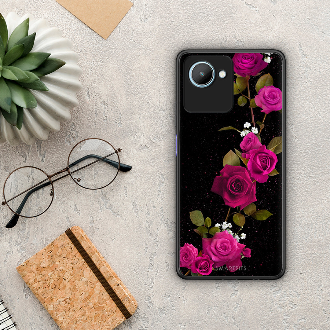 Θήκη Realme C30 Flower Red Roses από τη Smartfits με σχέδιο στο πίσω μέρος και μαύρο περίβλημα | Realme C30 Flower Red Roses Case with Colorful Back and Black Bezels