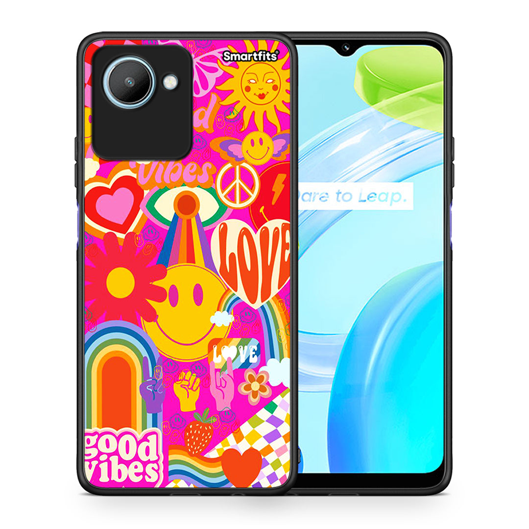 Θήκη Realme C30 Hippie Love από τη Smartfits με σχέδιο στο πίσω μέρος και μαύρο περίβλημα | Realme C30 Hippie Love Case with Colorful Back and Black Bezels