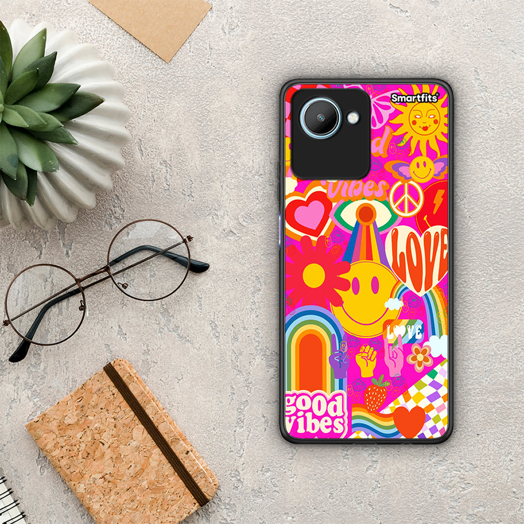 Θήκη Realme C30 Hippie Love από τη Smartfits με σχέδιο στο πίσω μέρος και μαύρο περίβλημα | Realme C30 Hippie Love Case with Colorful Back and Black Bezels