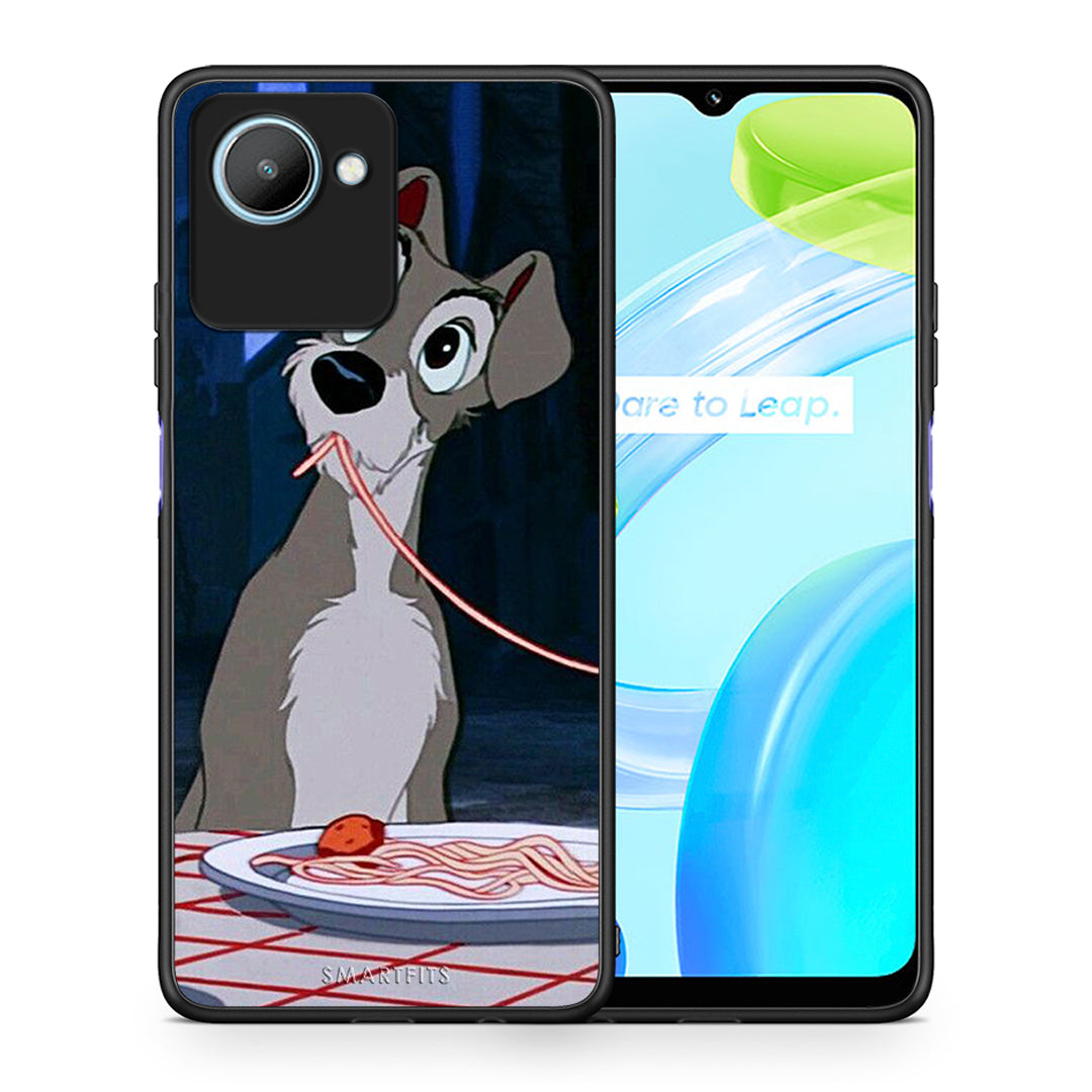 Θήκη Realme C30 Lady And Tramp 1 από τη Smartfits με σχέδιο στο πίσω μέρος και μαύρο περίβλημα | Realme C30 Lady And Tramp 1 Case with Colorful Back and Black Bezels