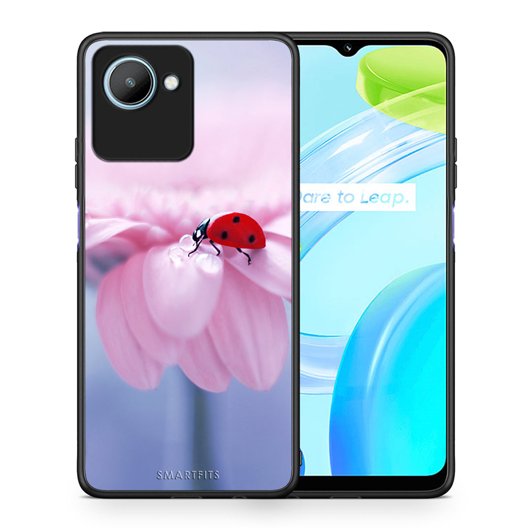 Θήκη Realme C30 Ladybug Flower από τη Smartfits με σχέδιο στο πίσω μέρος και μαύρο περίβλημα | Realme C30 Ladybug Flower Case with Colorful Back and Black Bezels