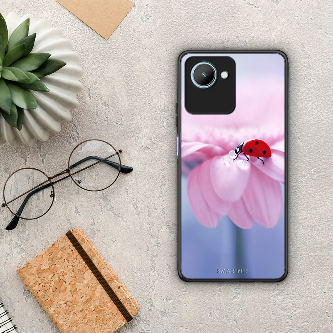 Θήκη Realme C30 Ladybug Flower από τη Smartfits με σχέδιο στο πίσω μέρος και μαύρο περίβλημα | Realme C30 Ladybug Flower Case with Colorful Back and Black Bezels