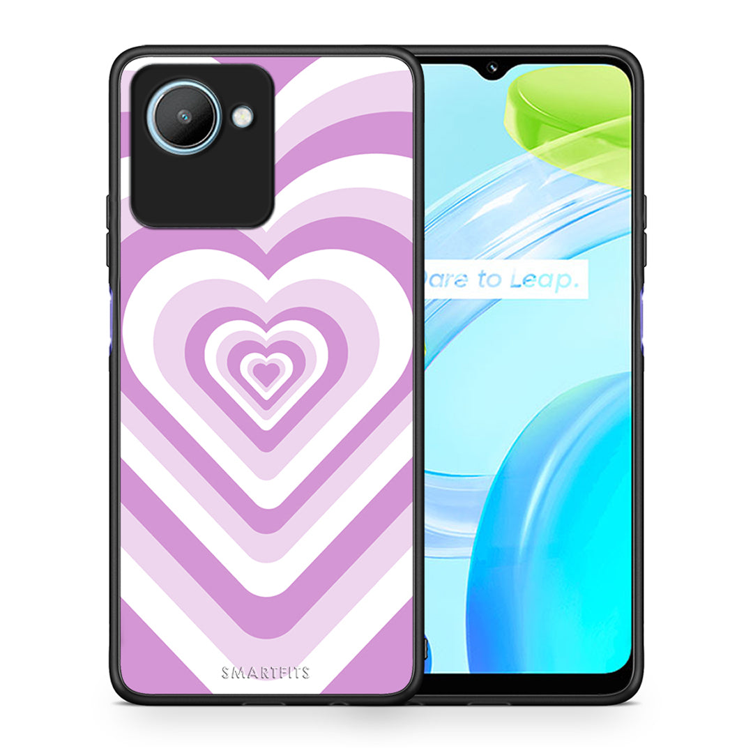 Θήκη Realme C30 Lilac Hearts από τη Smartfits με σχέδιο στο πίσω μέρος και μαύρο περίβλημα | Realme C30 Lilac Hearts Case with Colorful Back and Black Bezels