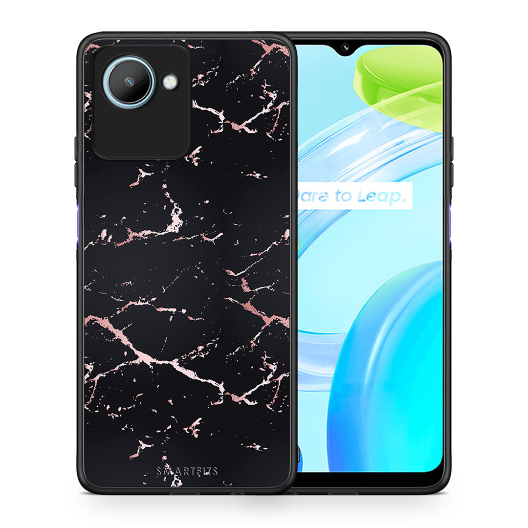 Θήκη Realme C30 Marble Black Rosegold από τη Smartfits με σχέδιο στο πίσω μέρος και μαύρο περίβλημα | Realme C30 Marble Black Rosegold Case with Colorful Back and Black Bezels