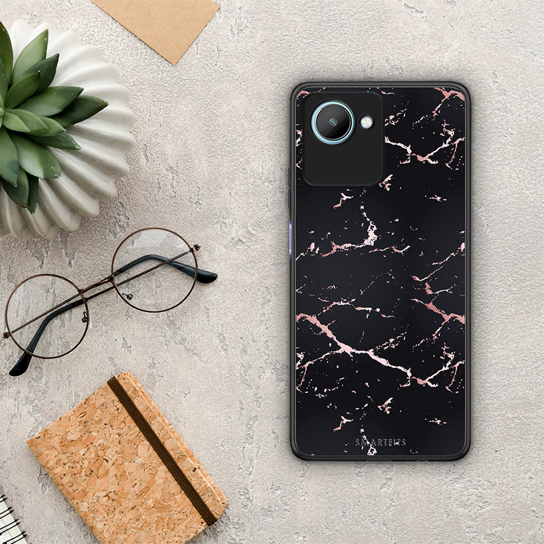 Θήκη Realme C30 Marble Black Rosegold από τη Smartfits με σχέδιο στο πίσω μέρος και μαύρο περίβλημα | Realme C30 Marble Black Rosegold Case with Colorful Back and Black Bezels